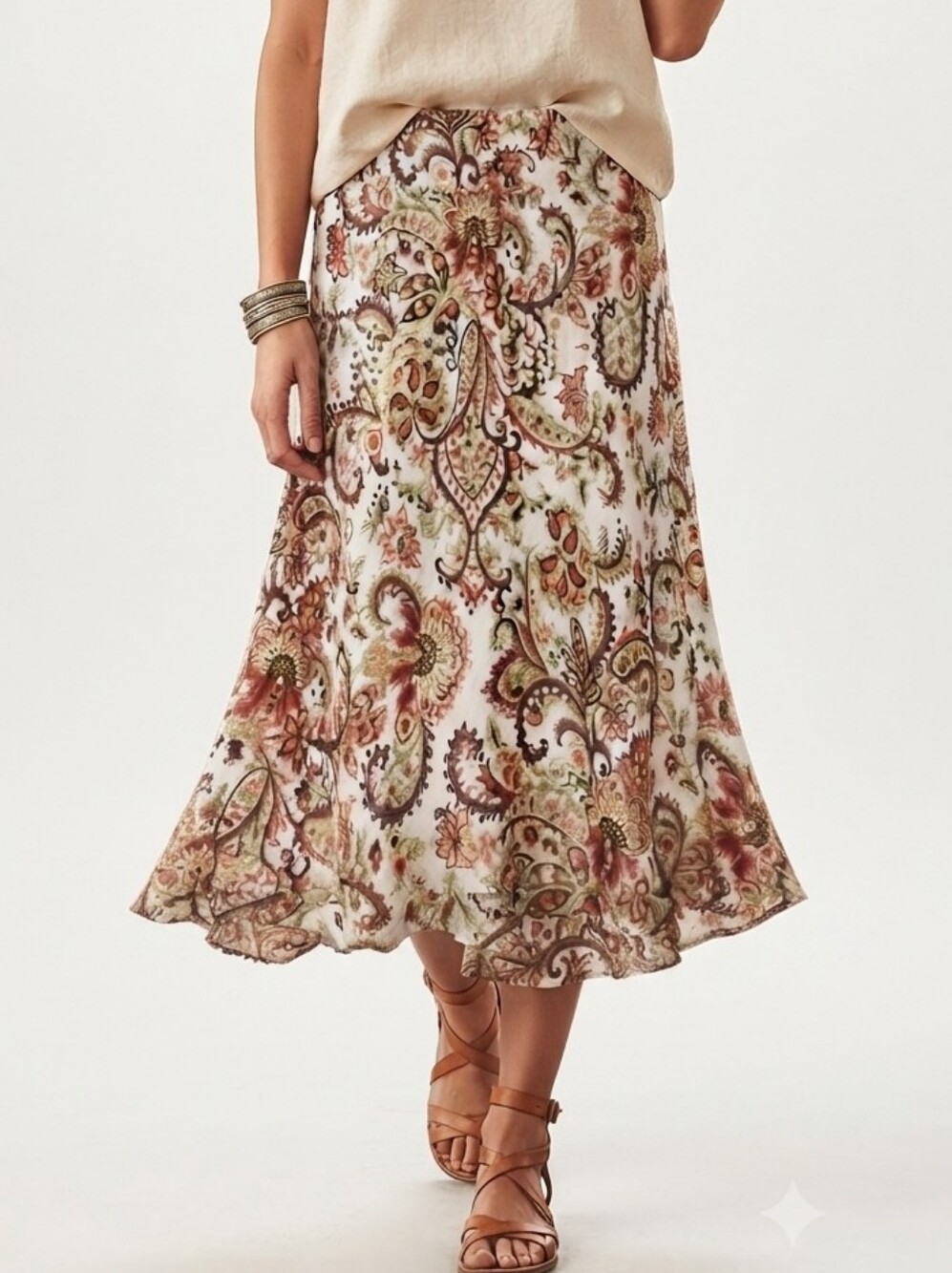 Chadwick's Vintage Y2K 90s Sparkly Paisley Floral Midi Skirt 14